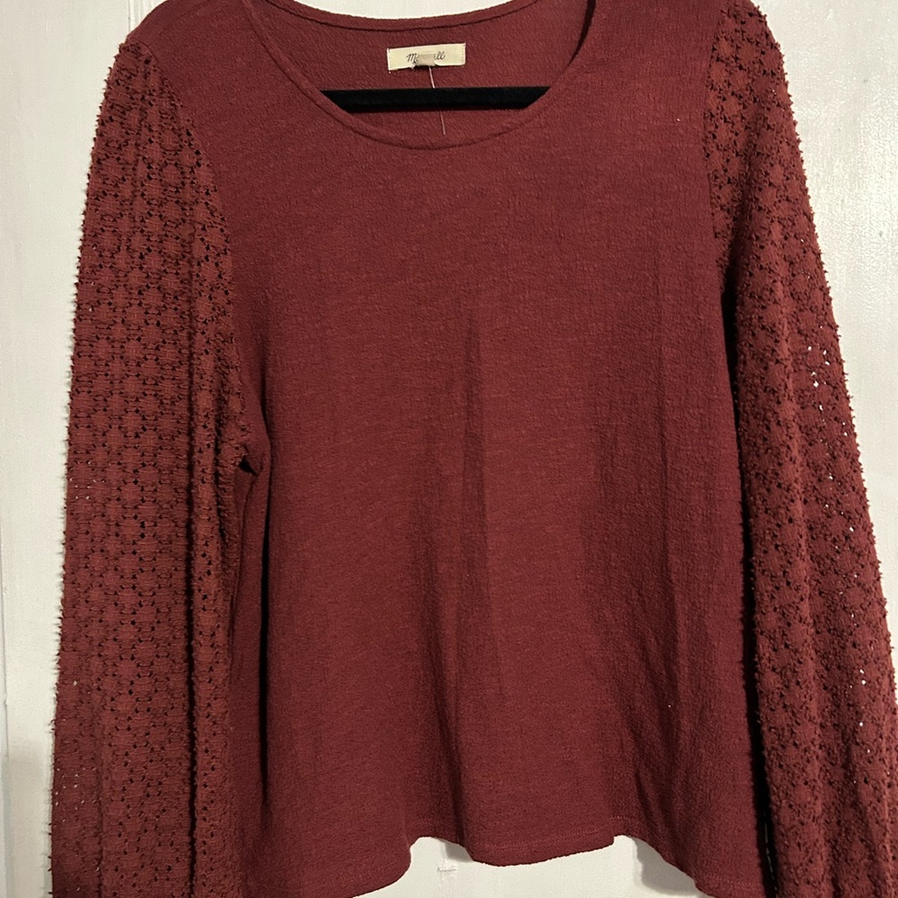 Madewell Burgundy Lace Sleeve Blouse